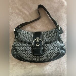 Coach black gray signature soho buckle hobo bag